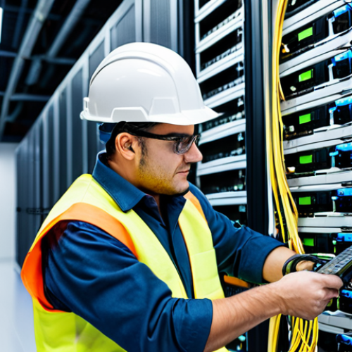 Home 14 Fiber Optic Technician**
"A professional telecommunications technician, fully clothed in appropriate work attire (high-visibility vest, hard hat), carefully splicing fiber optic cables inside a modern, well-lit data center. Focus on the precision and technology. Safe for work, appropriate content, perfect anatomy, well-formed hands, professional, family-friendly, modest. High quality, realistic rendering, detailed."
**