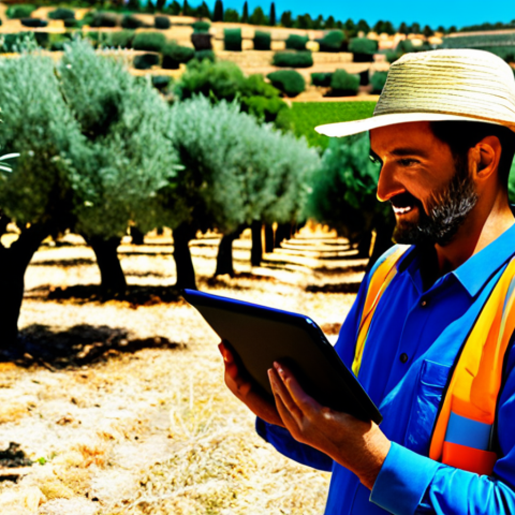 라이다 LiDAR 통신 - Agricultural Application of LiDAR**
"A farmer in Andalusia, Spain, wearing a sun hat and work cloth...