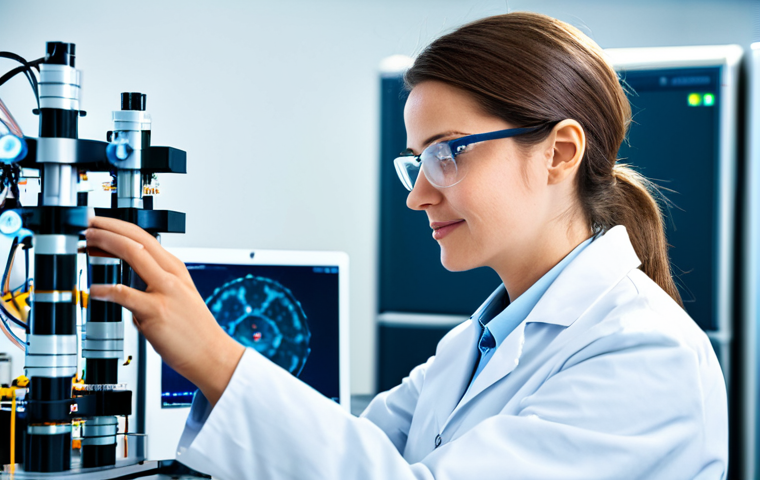양자 컴퓨팅 통신 - Quantum Researcher in a Lab**

"A professional female scientist in a fully clothed, modest lab coat ...