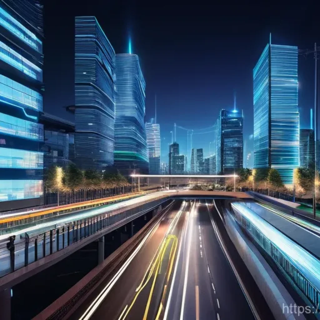 엣지 컴퓨팅 개념 - **Smart City Connected by Edge Computing**
"A vibrant, high-angle shot of a futuristic smart cit...