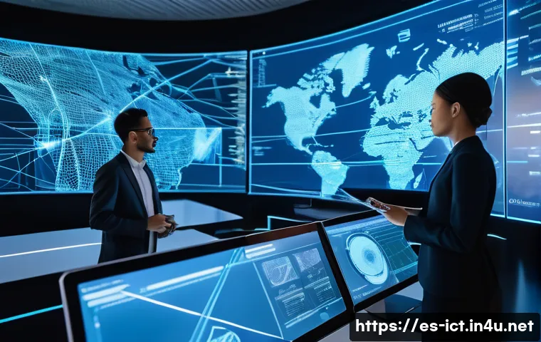 통신 시스템 모델링 - **Prompt:** "A futuristic command center, brightly lit and clean, featuring a diverse team of male a...